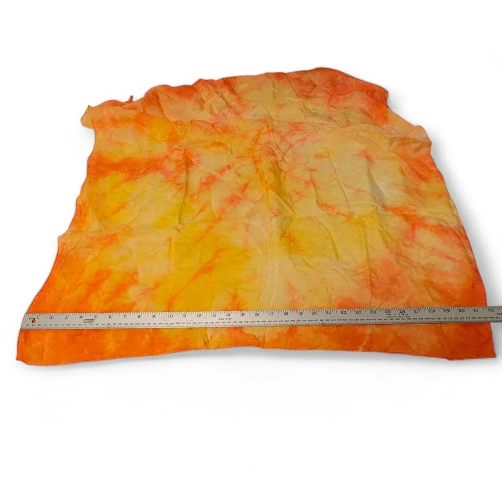 VINTAGE Silk Tie-Dye Shawl Sunburst Yellow Orange Scarf 32x32